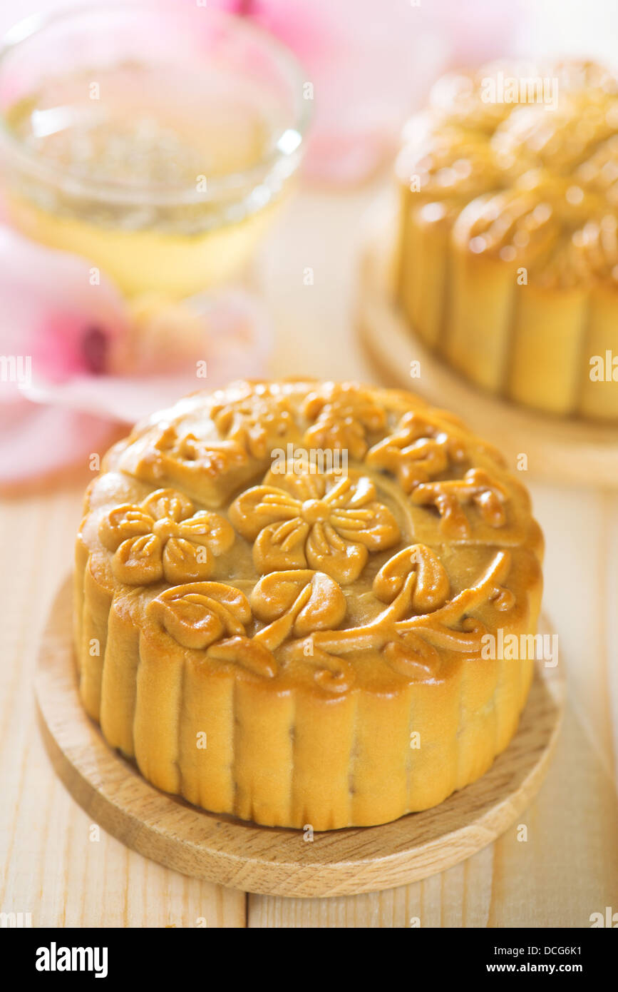Chinese mid autumn festival foods. Traditional mooncakes on table ...