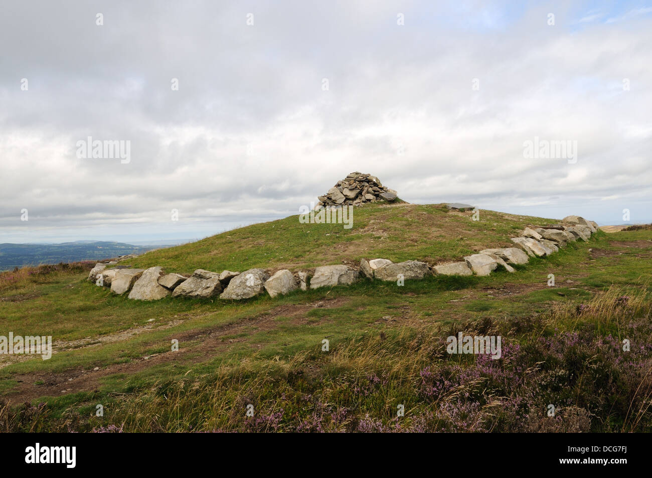 Bronze Age Burial Mound at Penycloddiau Hill Fort Flintshire  reconstructed in 2010 Wales Cymru UK GB Stock Photo