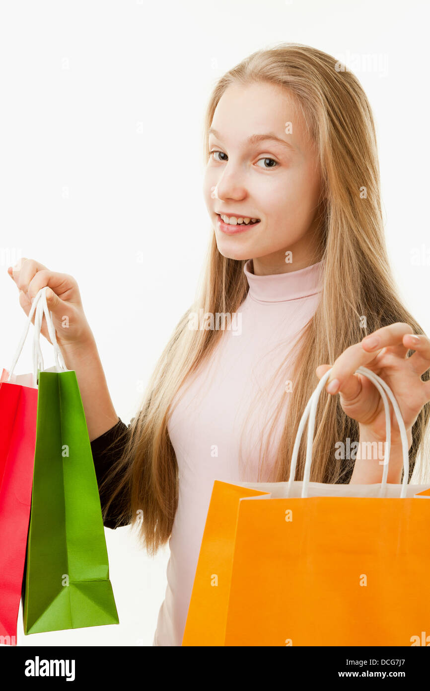 portrait teenager girl on a white background Stock Photo - Alamy