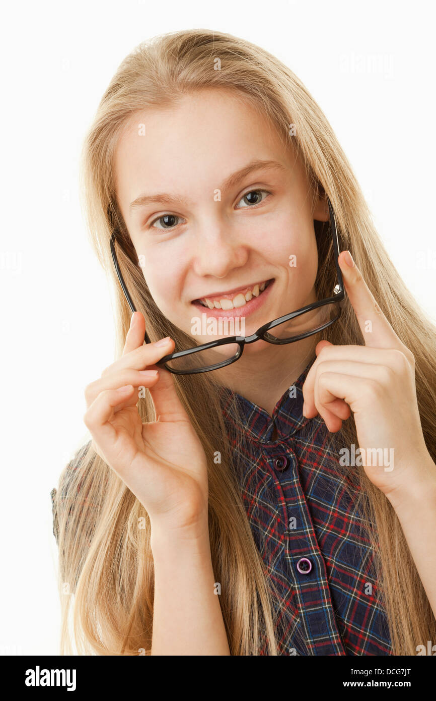 portrait teenager girl on a white background Stock Photo - Alamy