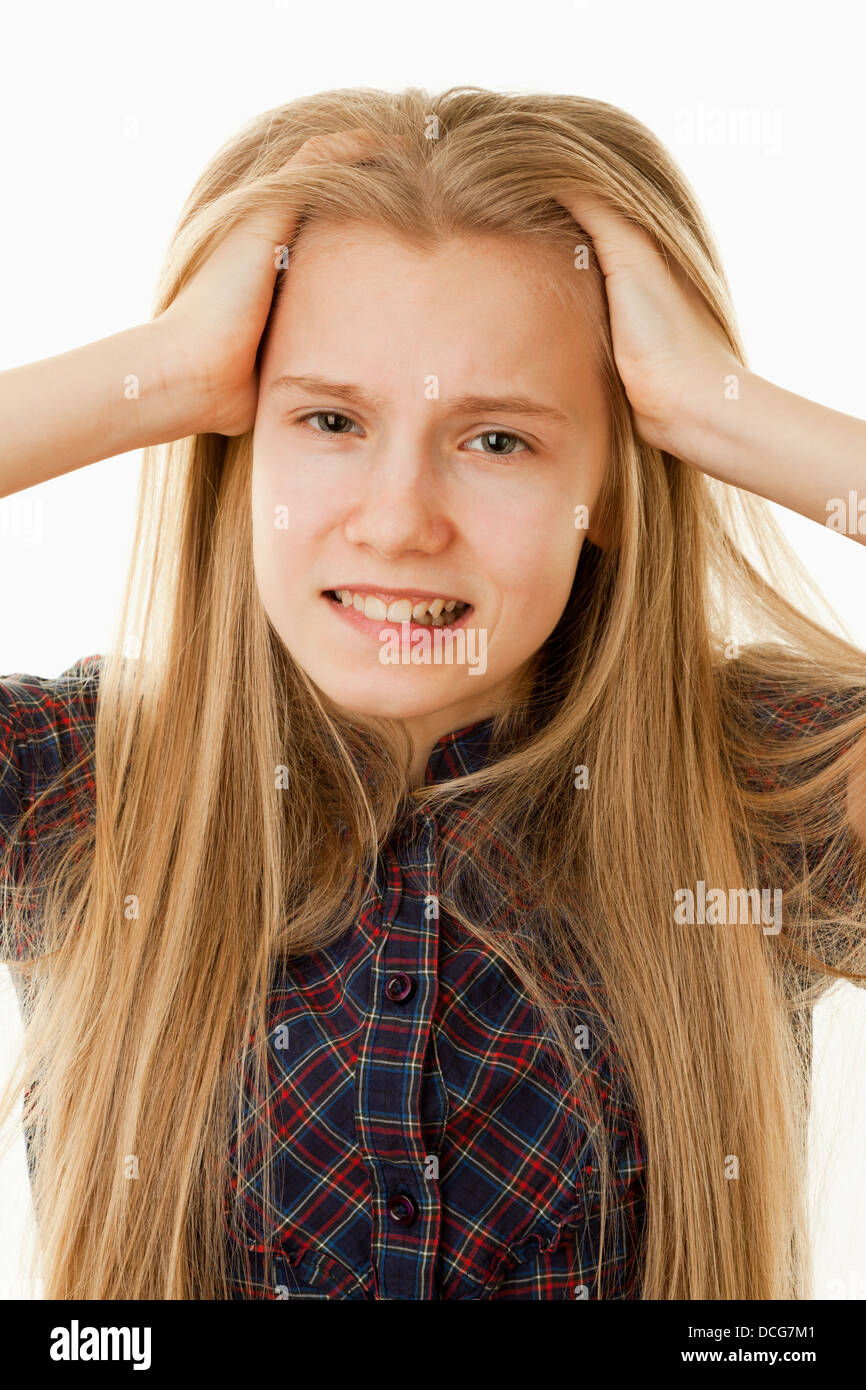 portrait teenager girl on a white background Stock Photo - Alamy