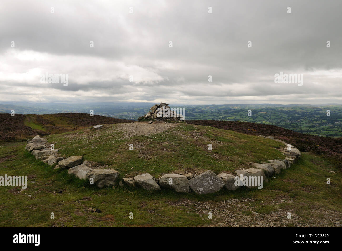 Bronze Age Burial Mound at Penycloddiau Hill Fort Flintshire  reconstructed in 2010 Wales Cymru UK GB Stock Photo