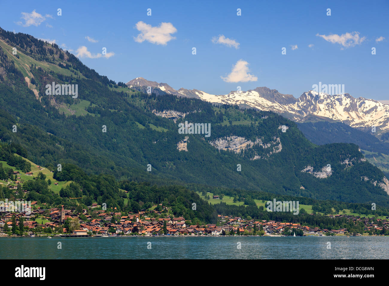 View on Brienz and the lake taken from Oberried, Switzerland Stock Photo