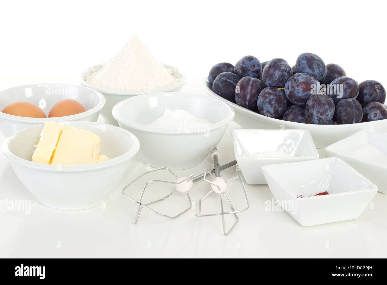 All ingredients you need for Zwetschgenkuchen Stock Photo