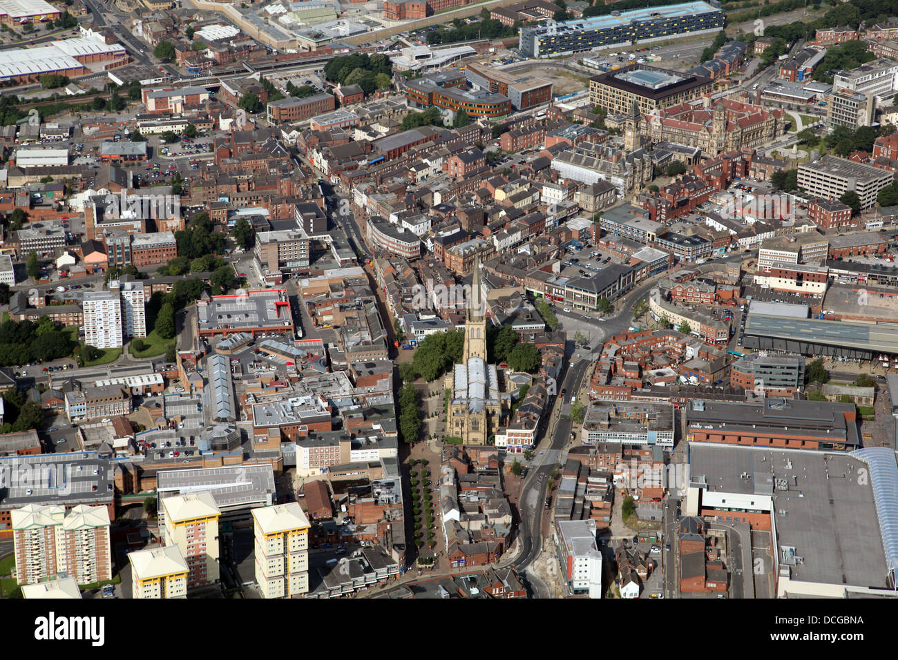 aerial view of Wakefield town centre in West Yorkshire Stock Photo