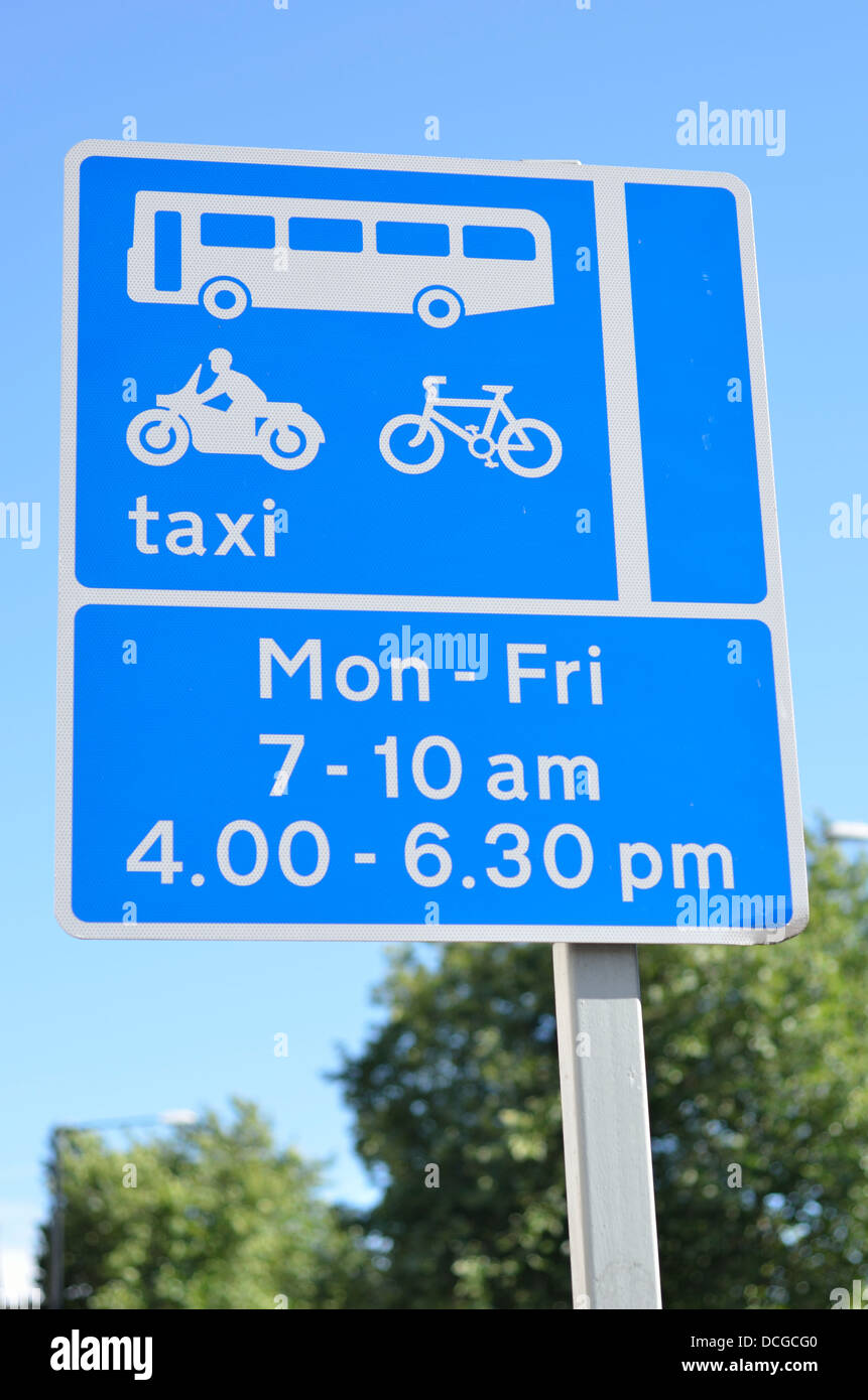 Sign bristol england uk Bus lane taxi cycle motorbike Stock Photo