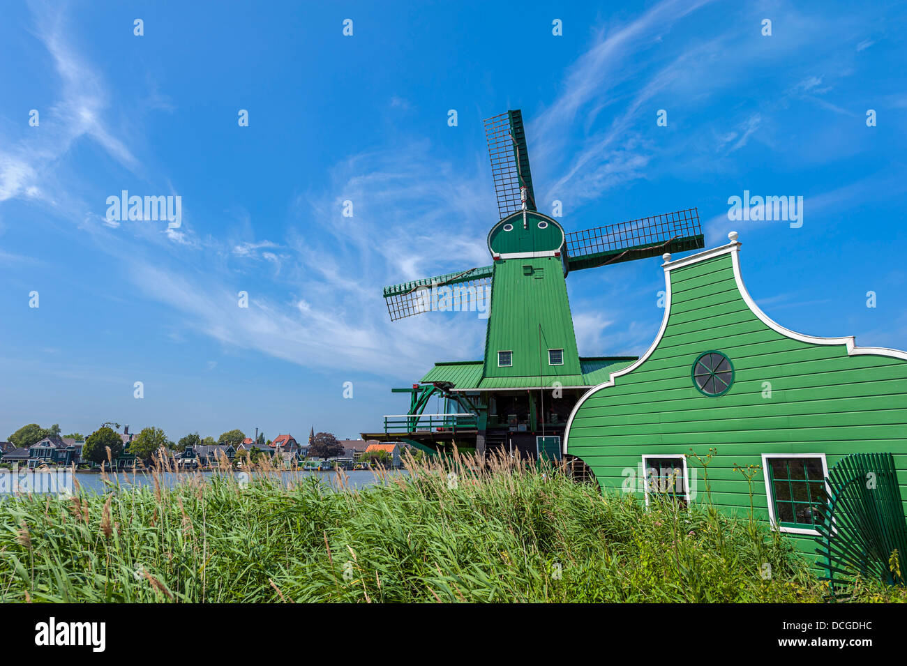 Windmill at Zaanse Schans Netherlands Stock Photo