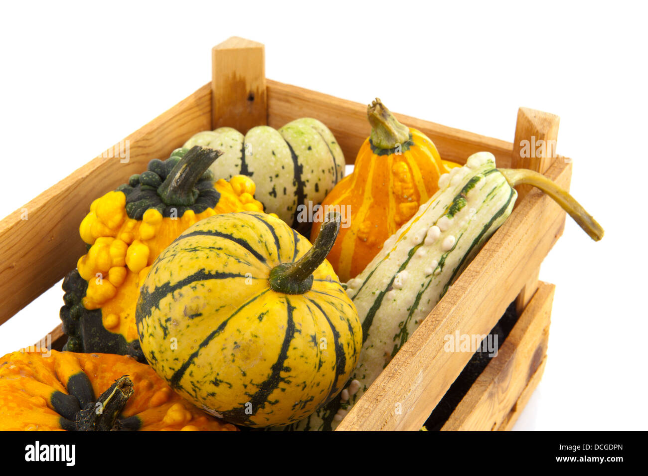 Squashes and pumpkins in wooden crate Stock Photo - Alamy