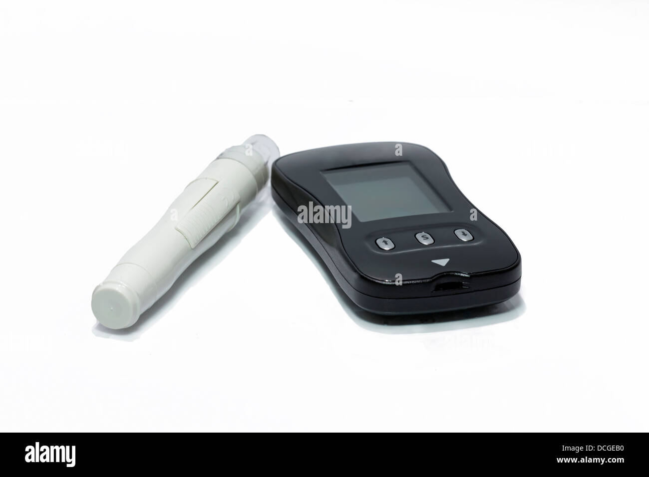 Glucometer to measure blood sugar on a white background Stock Photo