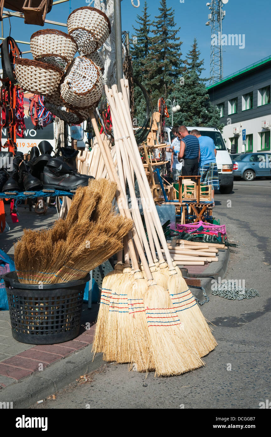 Handicraft stall at local market in Wadowice, Poland. Stock Photo
