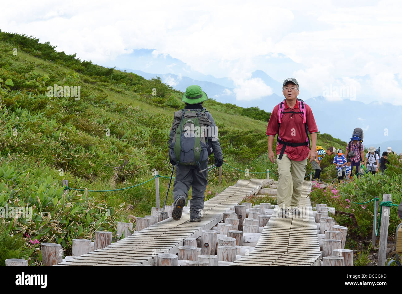 Hikers on Mount Happo near Hakubo in Nagano, Japan. Stock Photo