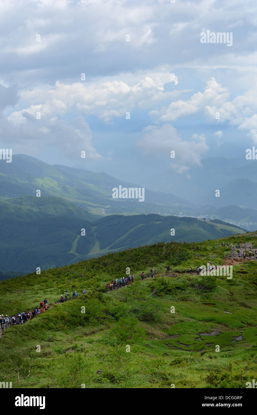 Hikers on Mount Happo near Hakubo in Nagano, Japan. Stock Photo