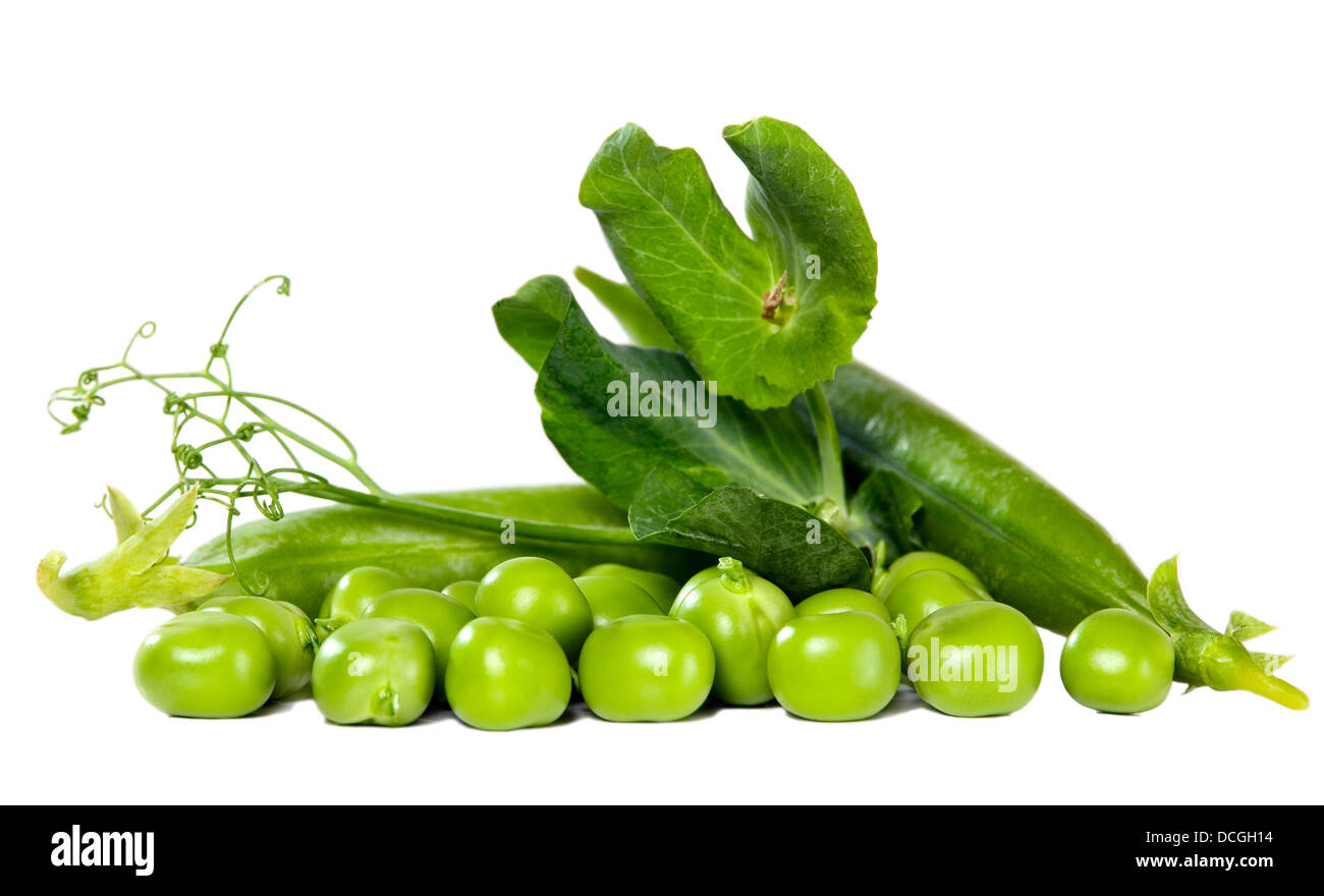 The green peas on white isolated background Stock Photo