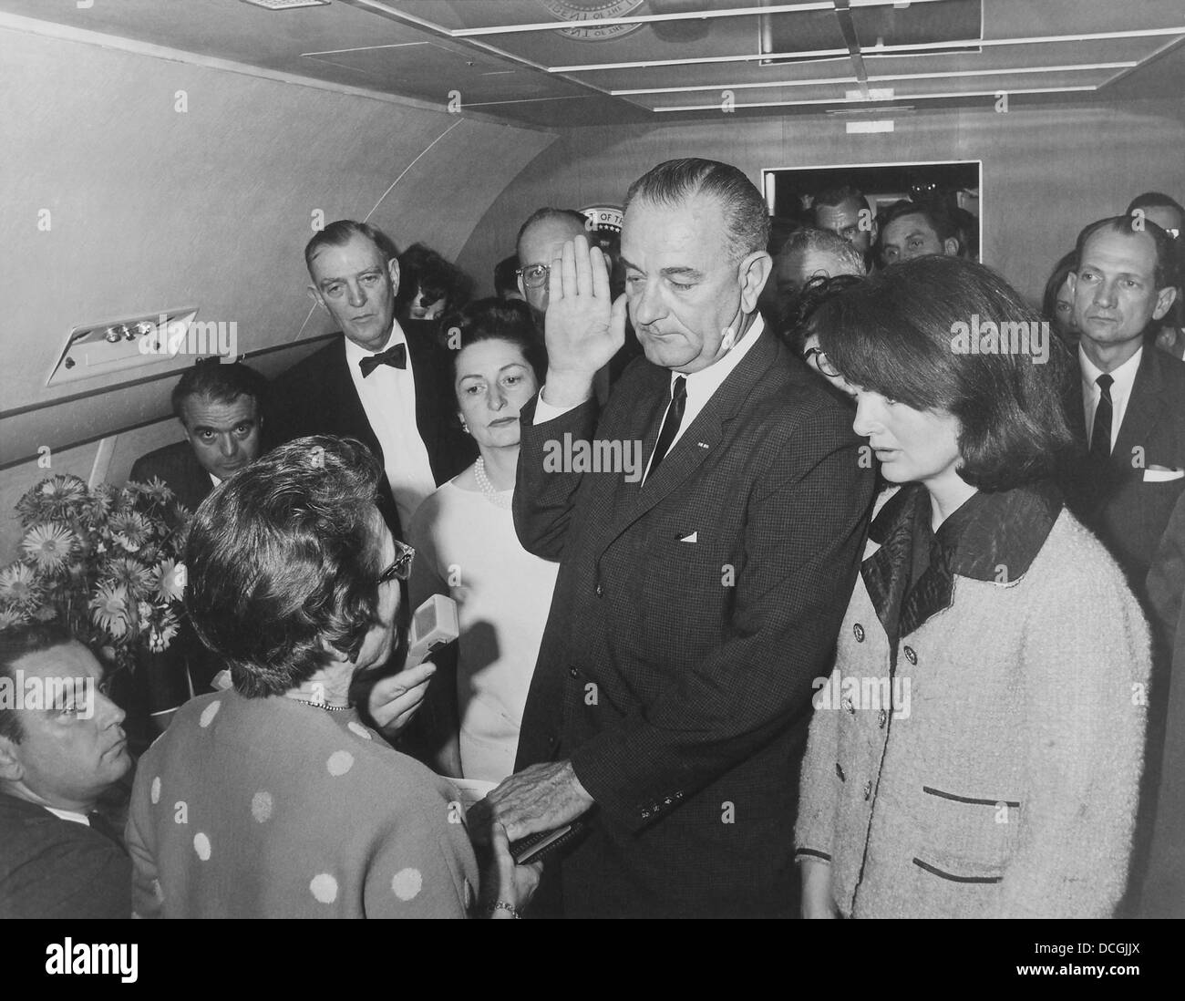 Lyndon Johnson taking the Presidential Oath of Office. Stock Photo