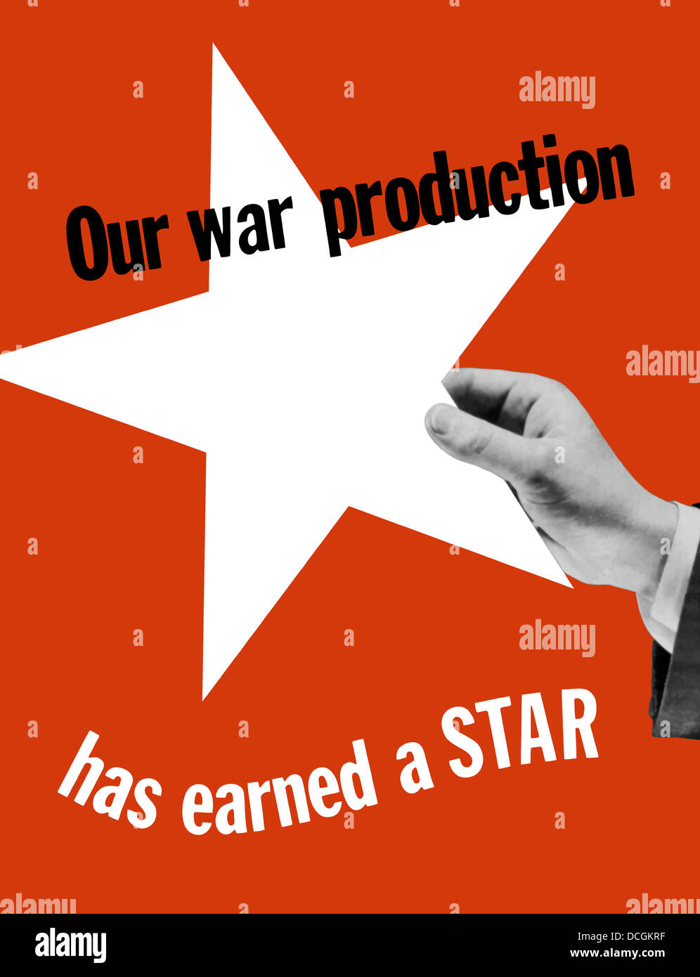 World War II propaganda poster of a hand holding a large white star Stock Photo