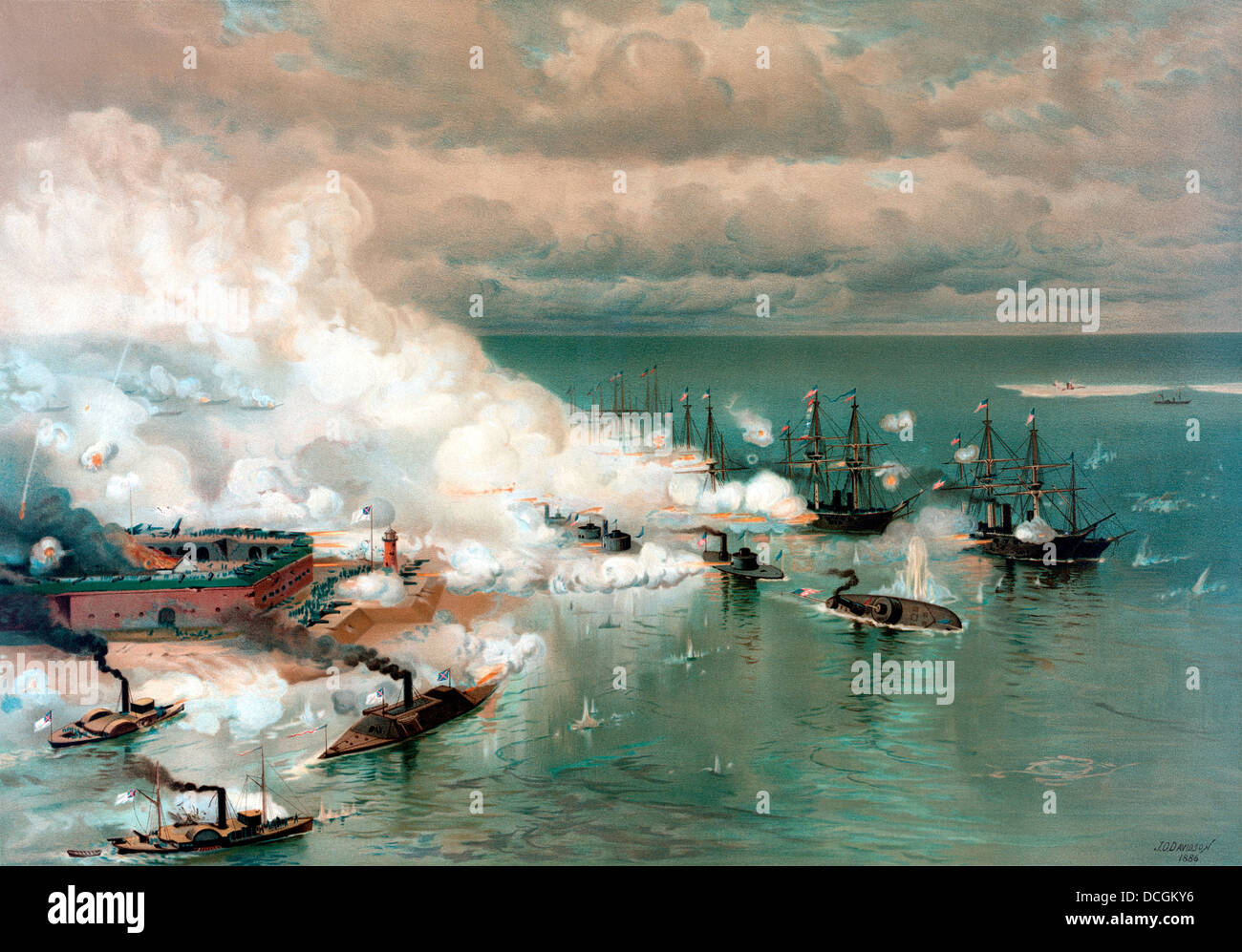 Vintage American Civil War print of The Battle of Mobile Bay, August 5, 1864. Stock Photo