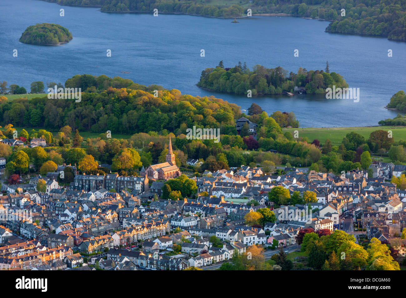 Keswick and Derwent Water from Latrigg Fell, Lake District National Park, Cumbria, England, UK, Europe. Stock Photo