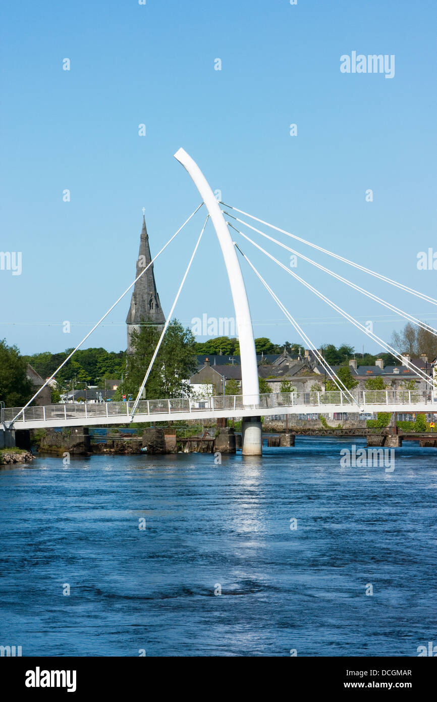 Modern Pedestrian Bridge; Ballina, County Mayo, Ireland Stock Photo