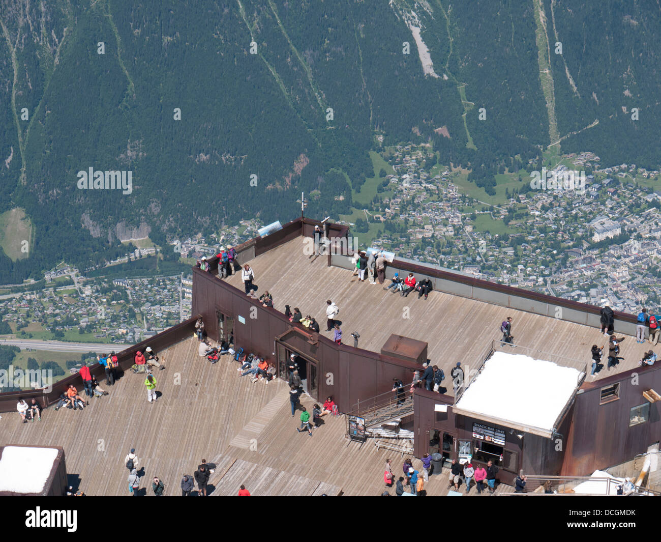 Aerial view of the Aiguille du Midi mountain station and viewing ...
