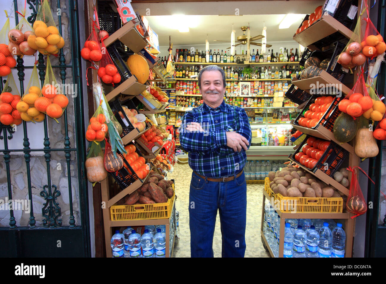 Proud Shop Owner, Tarifa, Andalusia, Spain Stock Photo