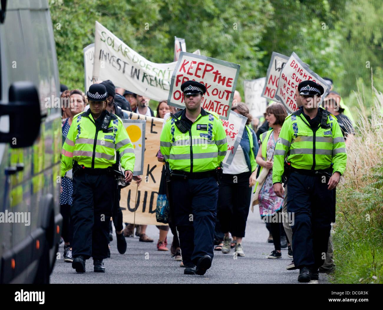 Balcombe, UK, 17th August, 2013. Anti-fracking Protesters Continue to Swell into Balcombe Stock Photo