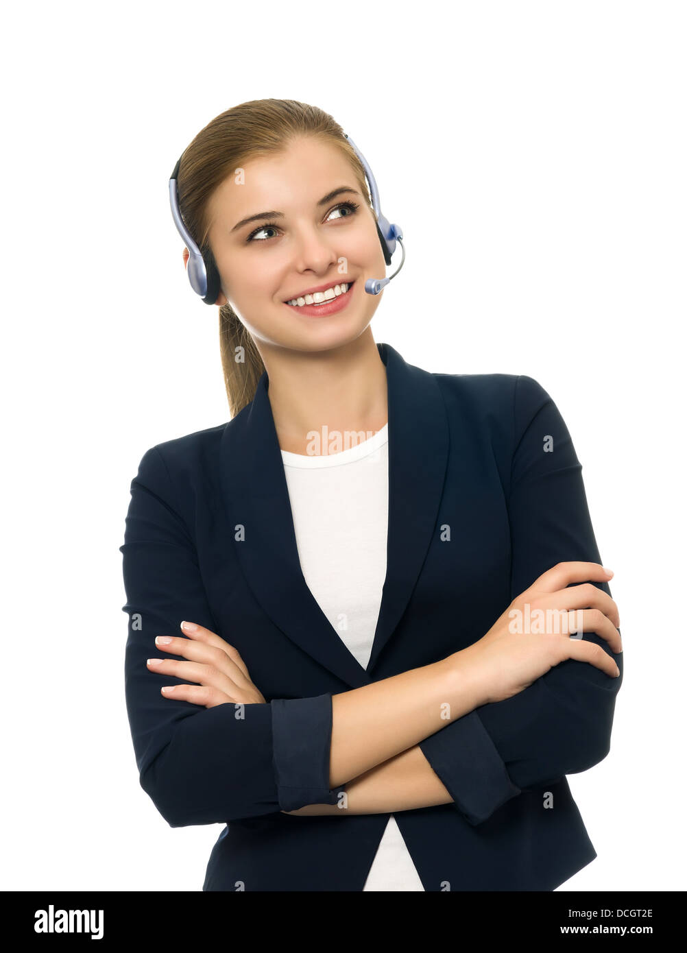 Support phone operator in headset, isolated Stock Photo Alamy