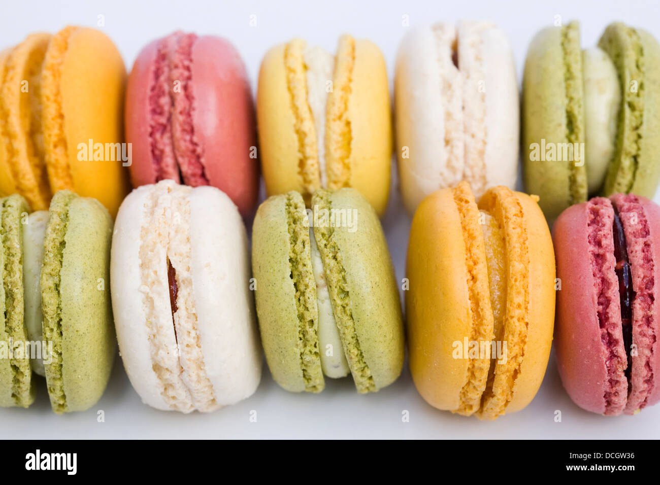 Colourful stacked macaroons. Stock Photo