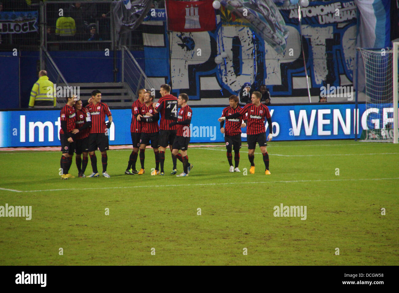 Player of the Frankfurt Football Club Eintracht are celebrating a goal