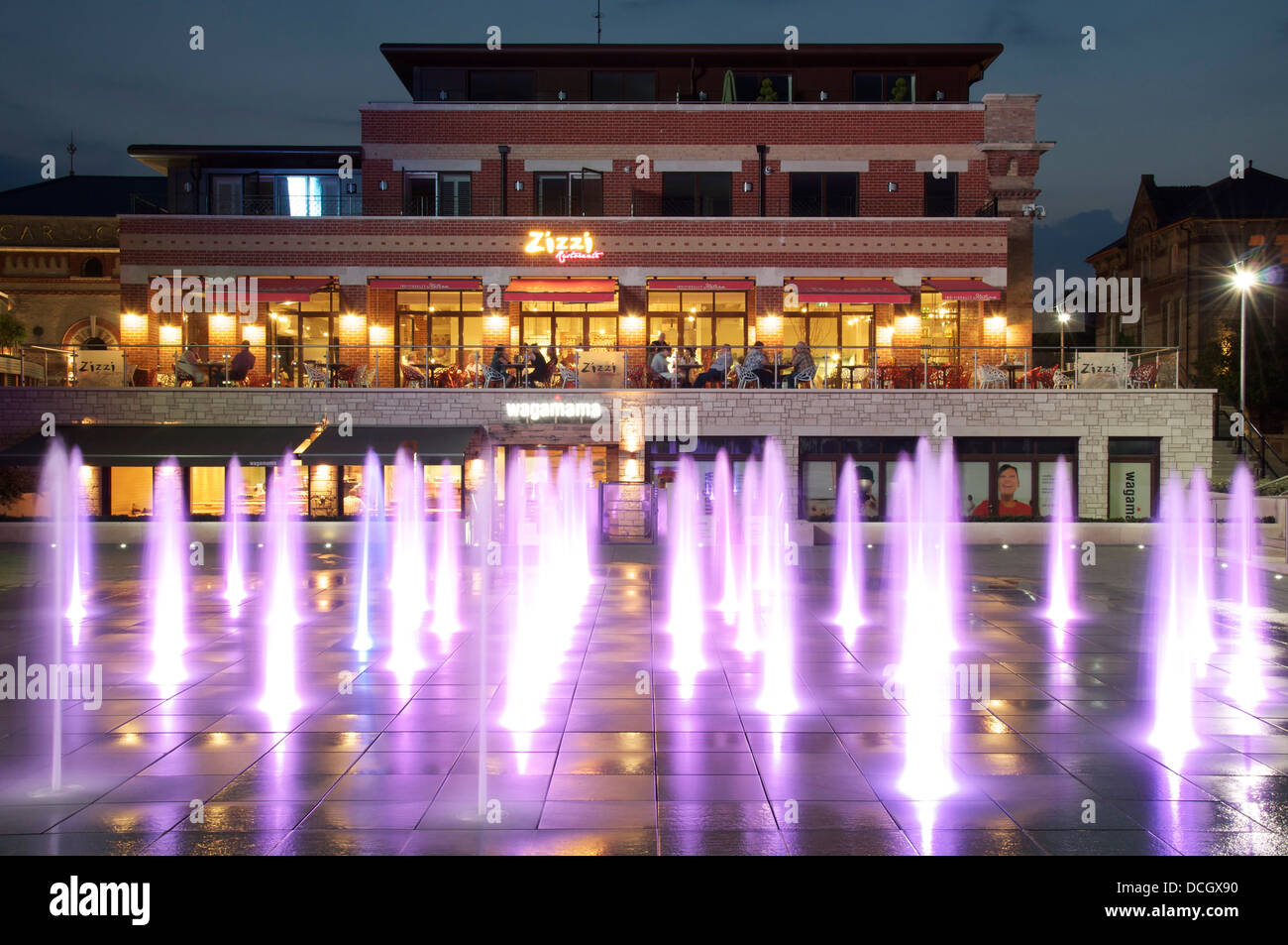 Brewery Square. A derelict old industrial site in Dorchester is being transformed into a glossy new town centre with restaurants and fountains. Dorset Stock Photo