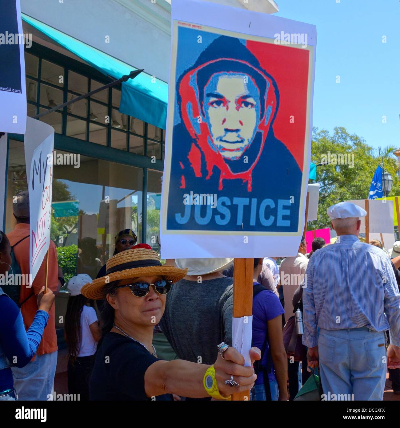 Santa Barbara, California USA – 17 August 2013 Hundreds attend a Coalition for Justice rally and march for Trayvon Martin. Stock Photo