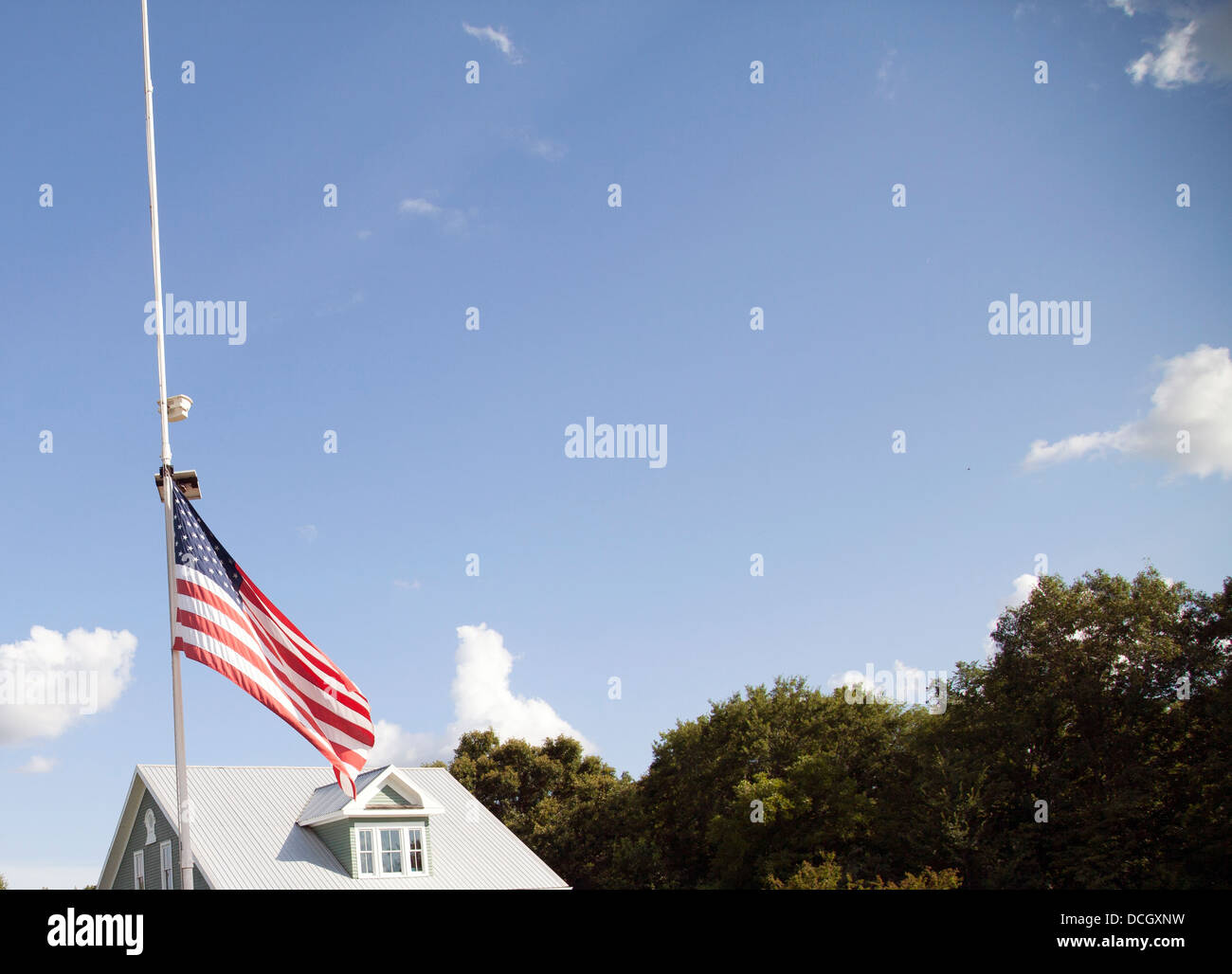 American flag at halfmast Stock Photo Alamy