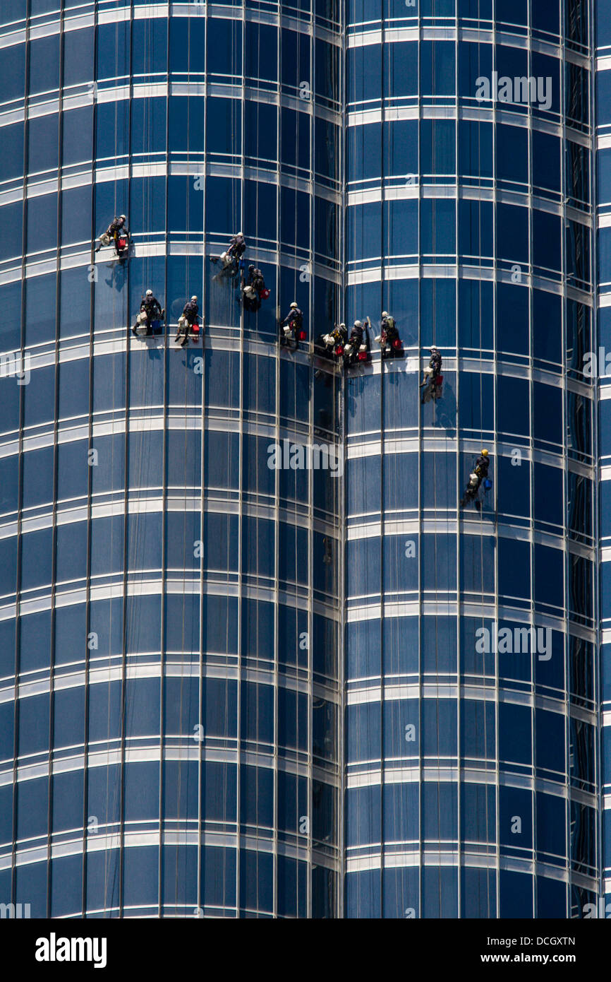 Burj Khalifa. برج خليفة, Dubai, Window cleaners Stock Photo