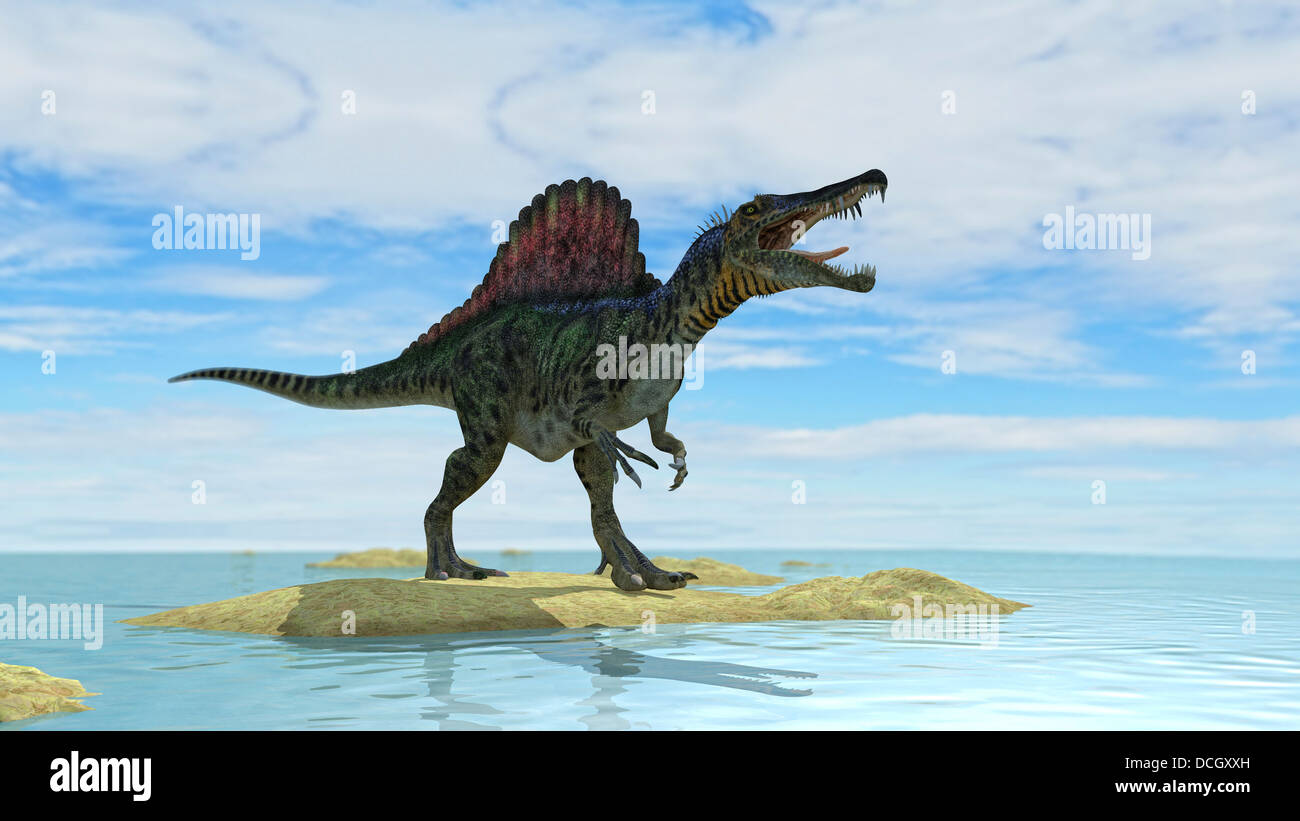 Spinosaurus hunting in prehistoric waters. Stock Photo
