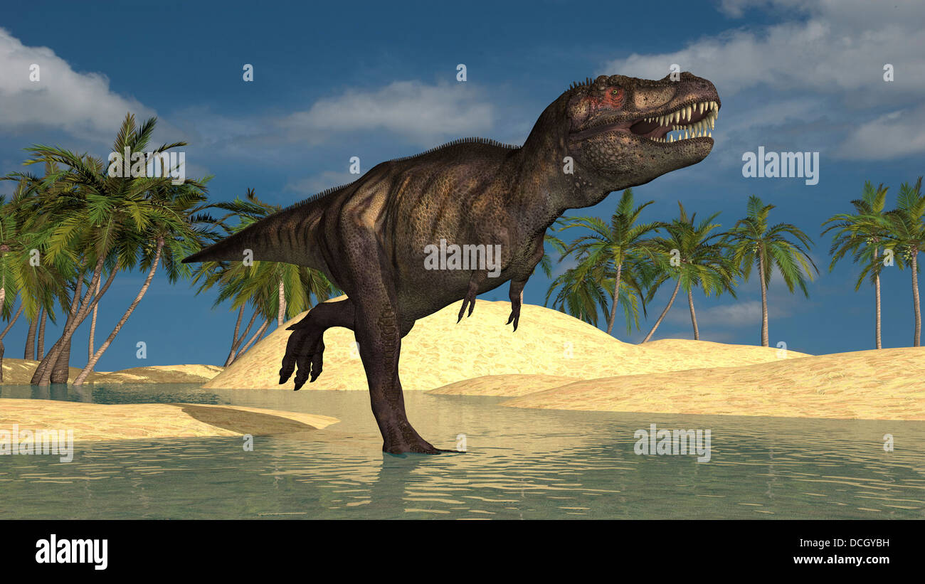 T-Rex dinosaur running in environment with some plants. 3D realistic  illustration Stock Photo - Alamy