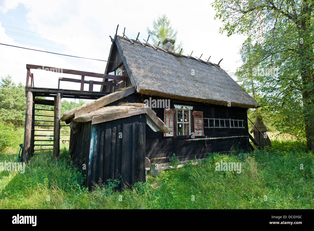 Wooden dwelling house in Biberza National Park Stock Photo