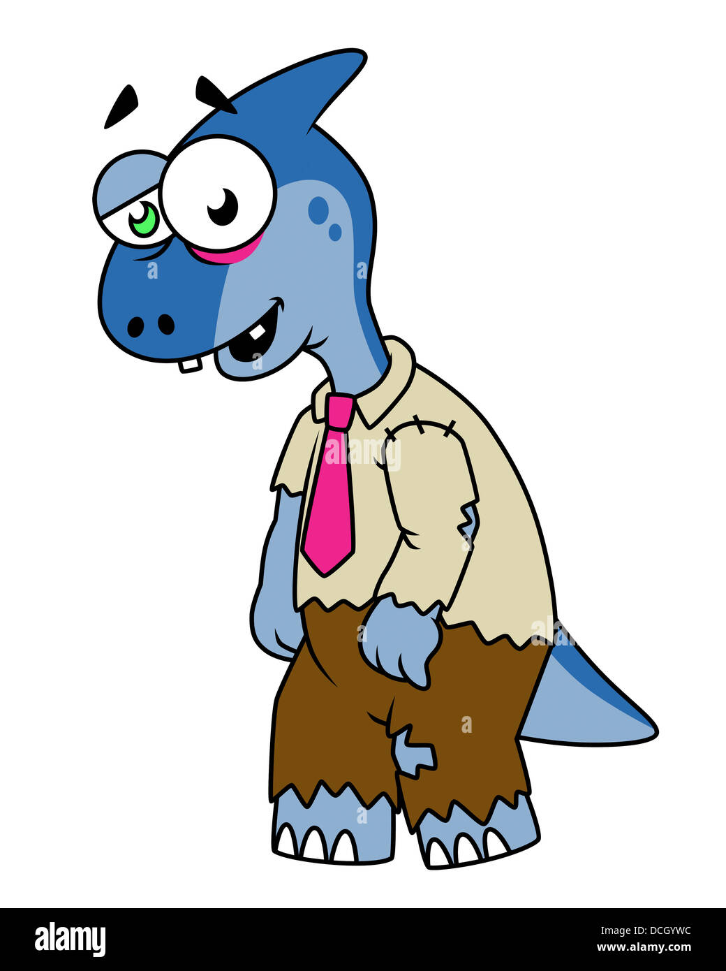 Cartoon illustration of a Parasaurolophus dressed up as a zombie. Stock Photo