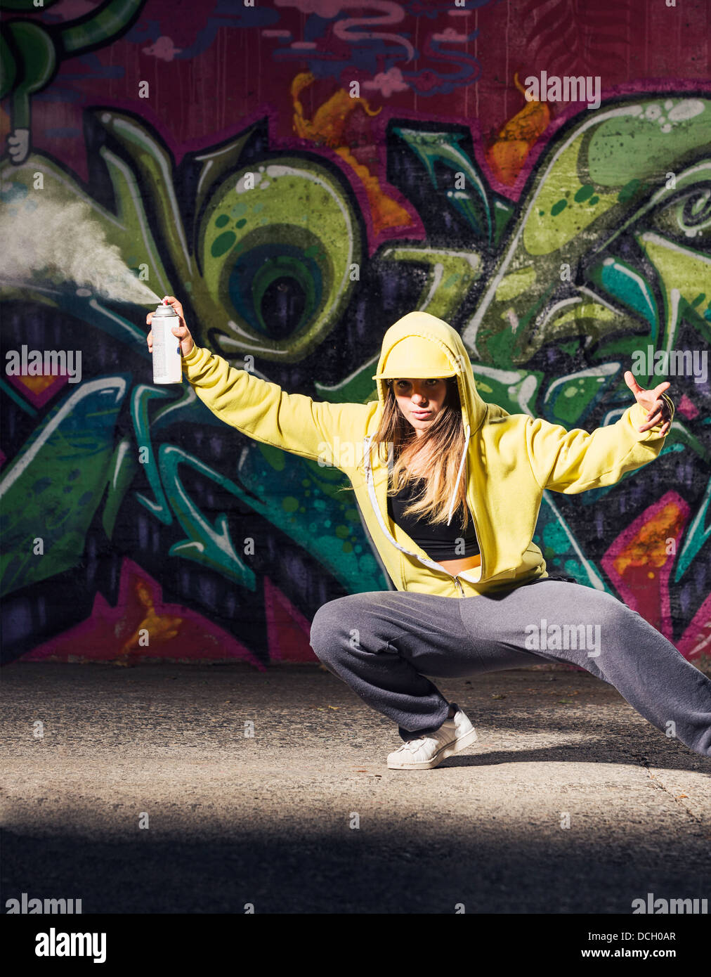 Graffiti Artist with Spray Paint Stock Photo Alamy