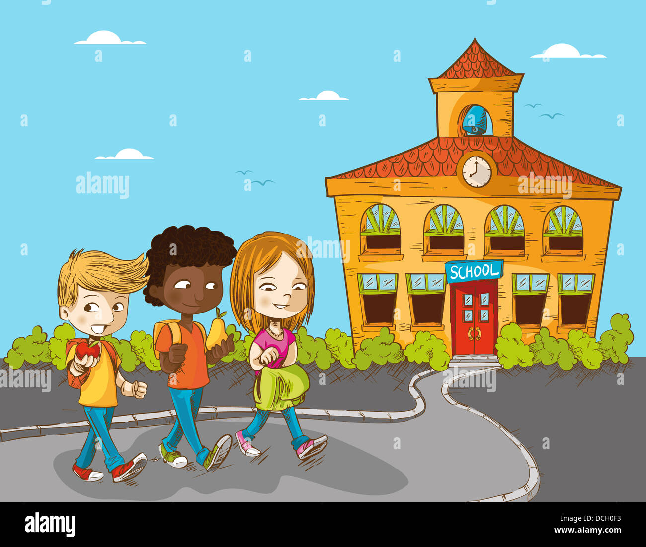 Back to school cartoon kids walking to school education illustration. Vector layered for easy personalization Stock Photo - Alamy Back to school cartoon kids walking to school education illustration. Vector layered for easy personalization Stock Photo - Alamy