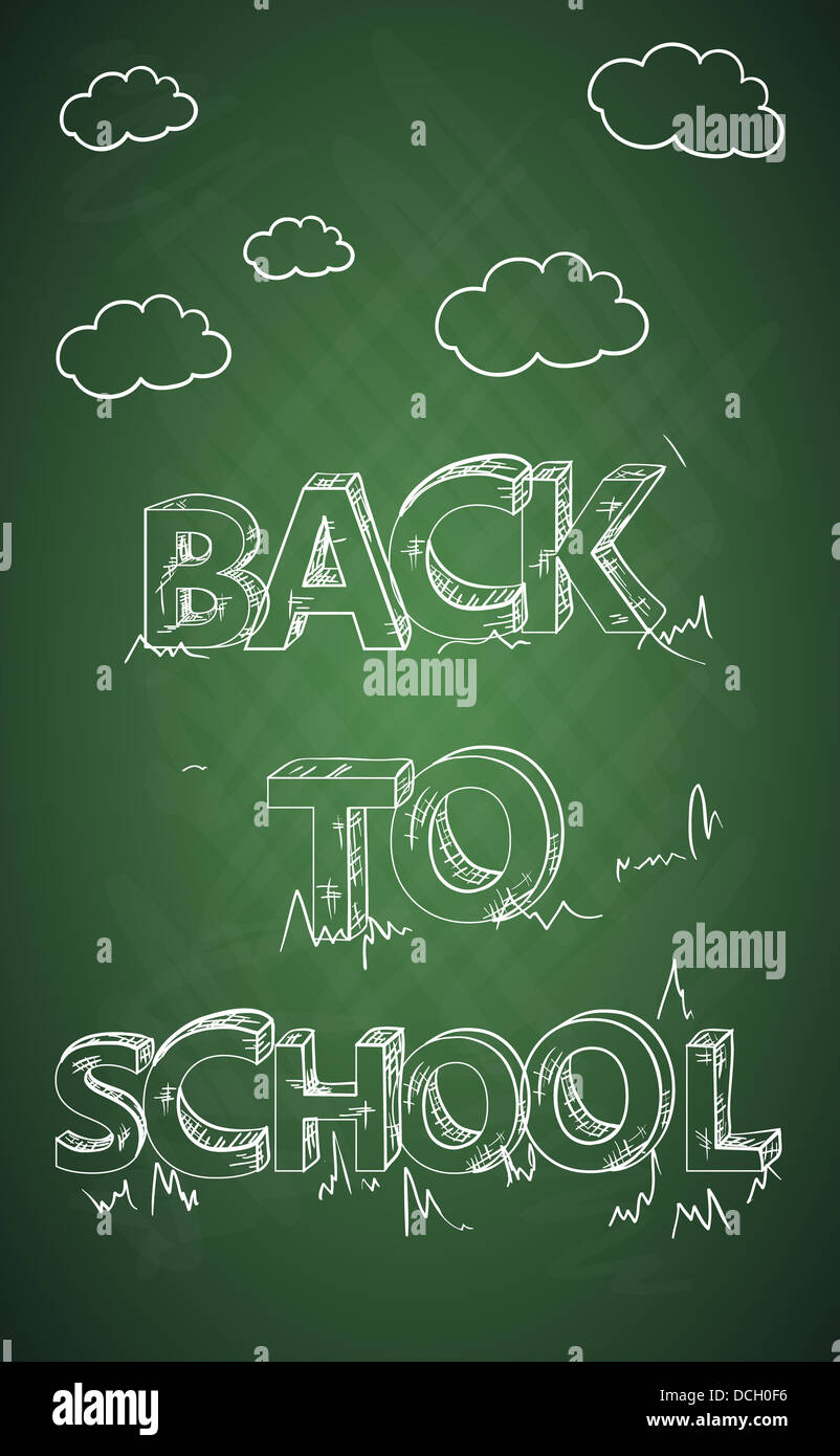Back to school green chalkboard clouds and text illustration. Vector ...