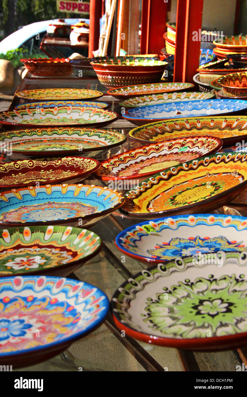 Traditional Bulgarian handpainted ceramic plates used for serving food