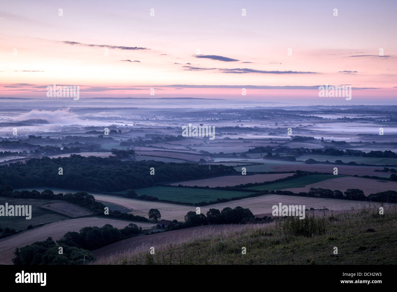 Low Lying Mist at Dawn Across the Sussex Weald Stock Photo
