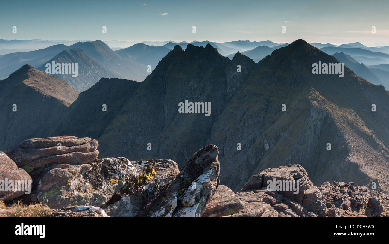 The view south from the Scottish mountain An Teallach towards the remote Fisherfield Forest, Scottish Highlands, UK Stock Photo