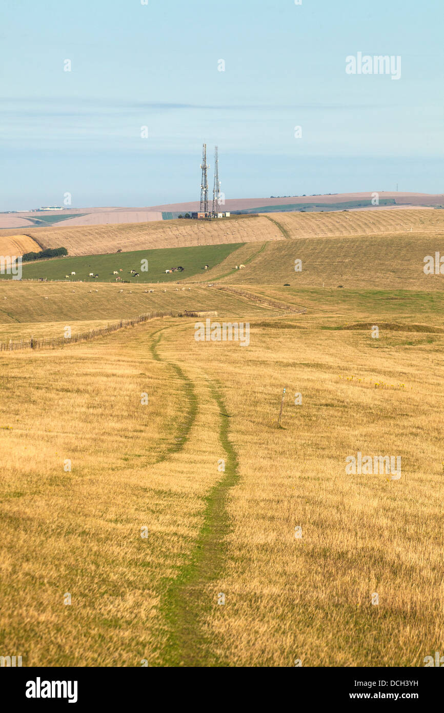 South Downs Way Leading Down from Firle Beacon Stock Photo