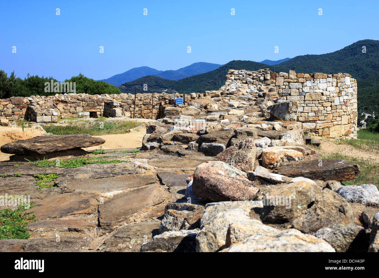 Akropolis of ancient Stagira, Greece, birthplace of Aristotle. Stock Photo