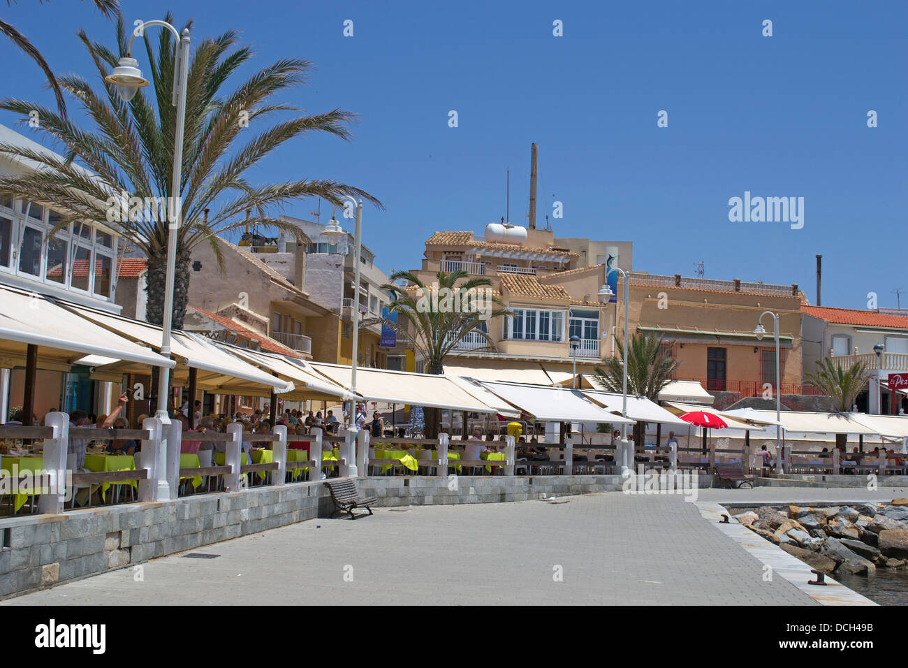 Harbour front restaurants at Cabo de Palos Murcia Spain Stock Photo