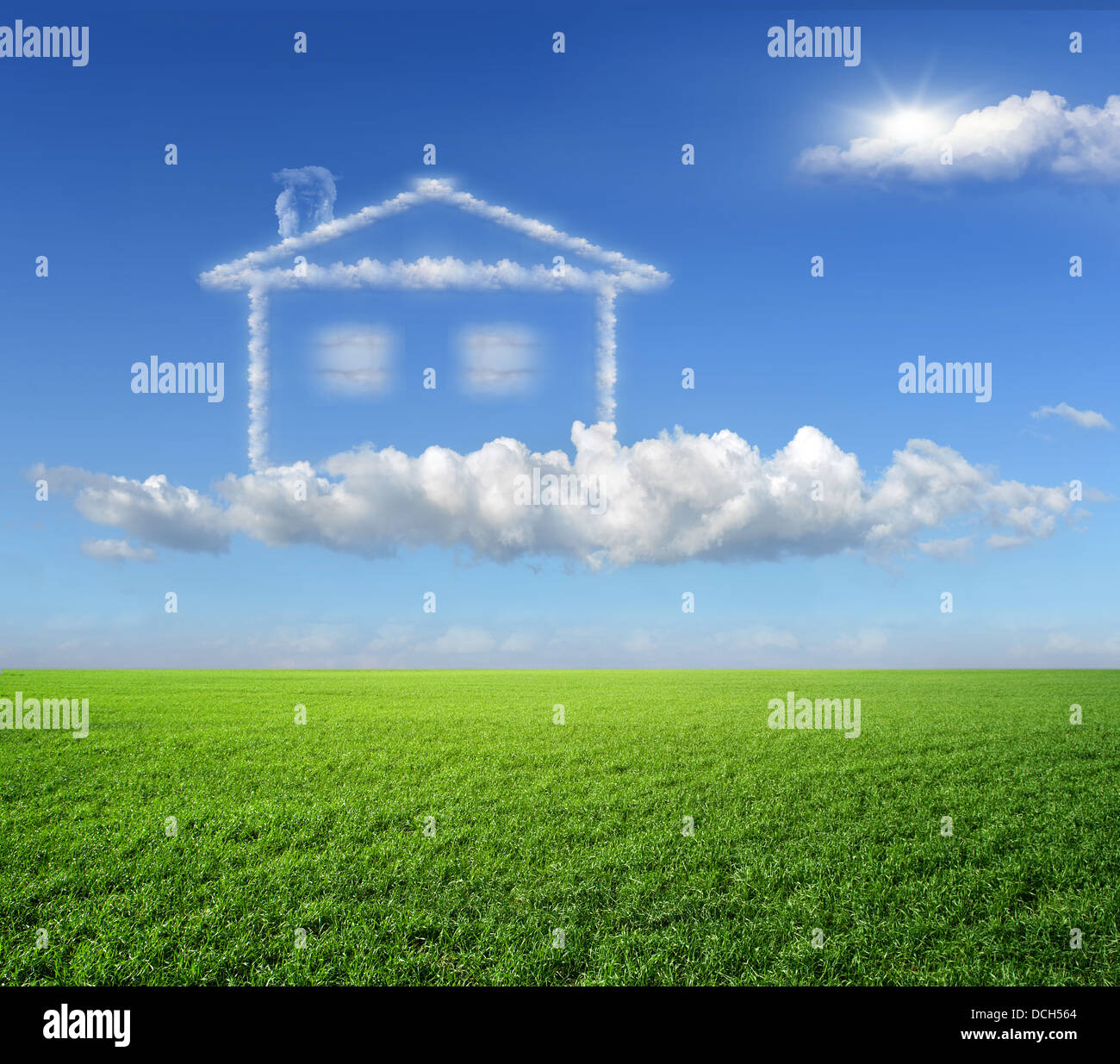 green grass and dream house from clouds Stock Photo - Alamy
