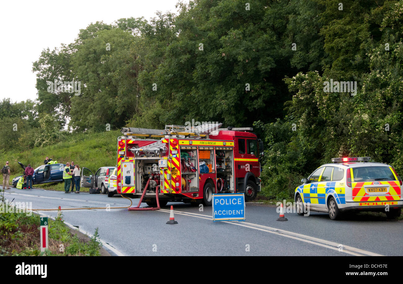 Somerset, near Bath, UK. A police road closed sign stops traffic as Avon and Somerset Police and