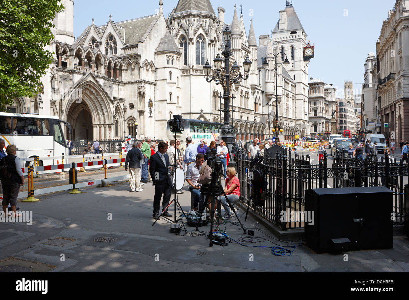 tv television broadcast crews on the strand outside the royal courts of justice London England UK Stock Photo