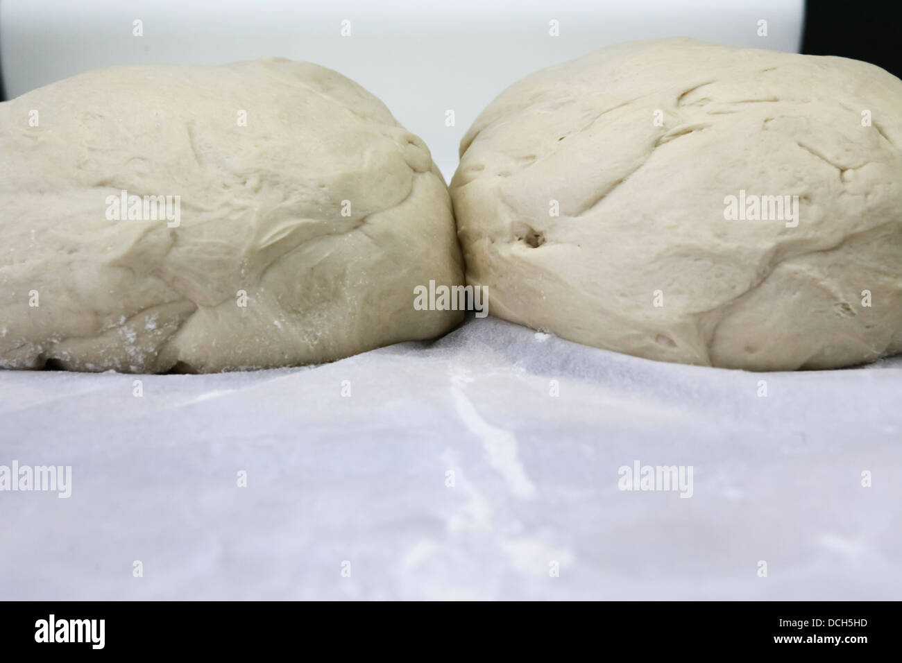 Yeast bread dough rises in a bakery Stock Photo