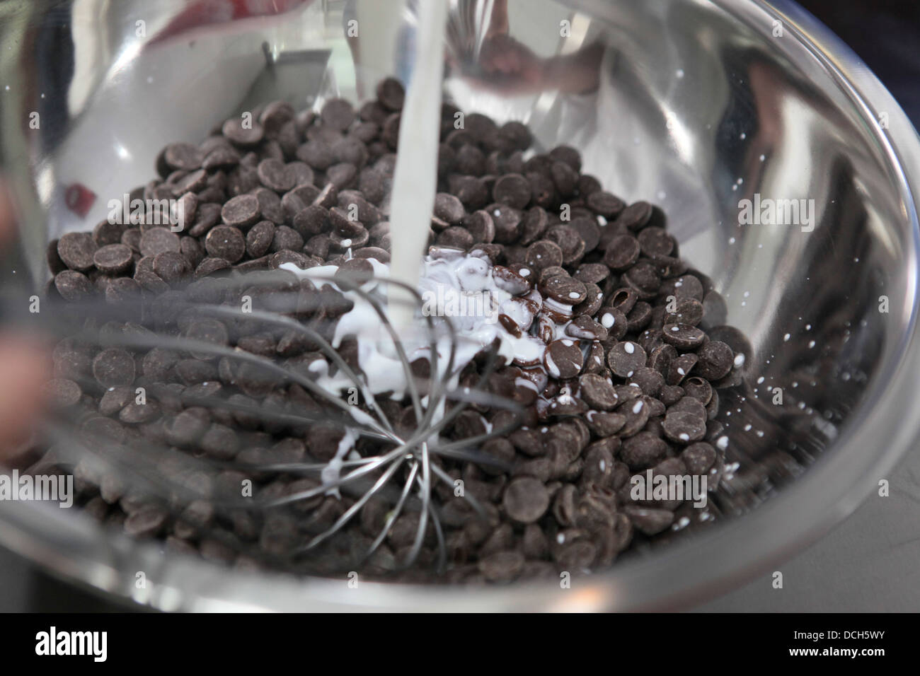 mixing chocolate chips with milk Stock Photo Alamy